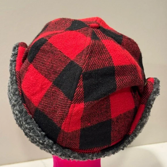 Crowncap- Red and Black Buffalo Plaid Cap with Earflaps - Picture 5 of 8